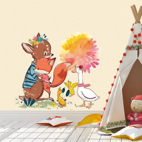 Wandtattoo - Fuchs und Rehkitz und Gans Aufkleber Wandsticker Sunnywall