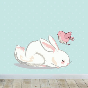 Wandtattoo - Hase liegend mit Spatz - Aufkleber Wandsticker Sunnywall