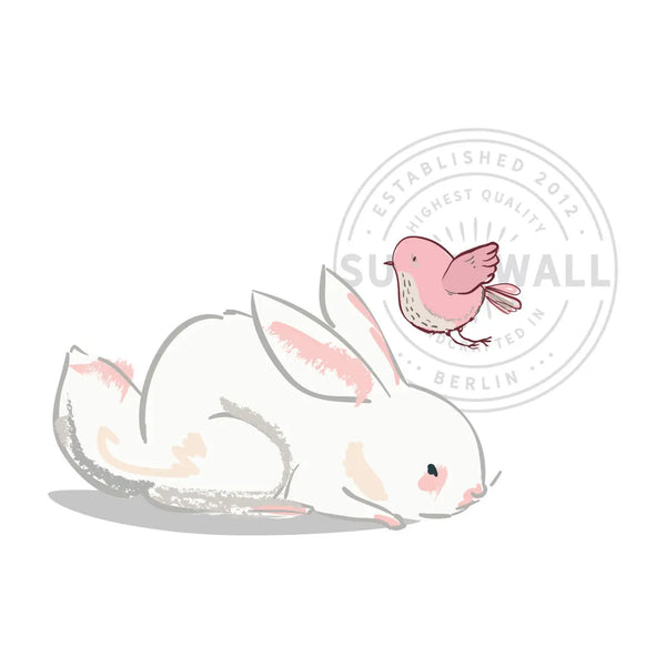 Wandtattoo - Hase liegend mit Spatz - Aufkleber Wandsticker Sunnywall