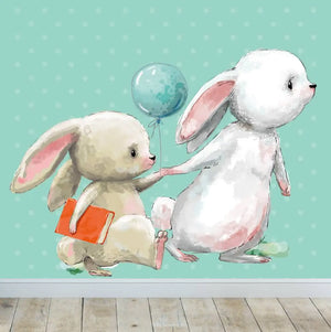 Wandtattoo - Hasen mit Buch und Luftballon Schulweg Sunnywall