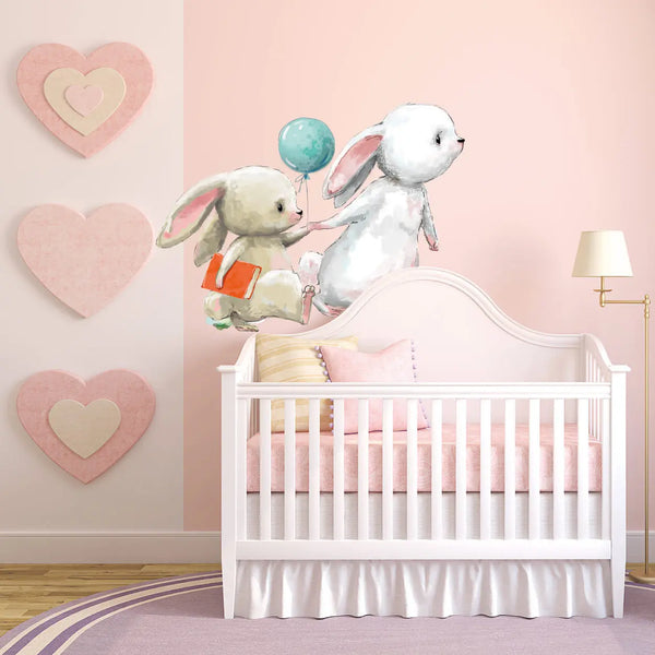 Wandtattoo - Hasen mit Buch und Luftballon Schulweg Sunnywall