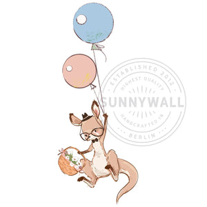 Wandtattoo - Hipster Känguru Luftballon fliegend - Aufkleber Wandsticker Sunnywall