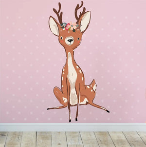 Wandtattoo - Kleiner Hirsch mit Blumenkranz - Wandsticker Aufkleber Sunnywall
