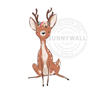 Wandtattoo - Kleiner Hirsch mit Blumenkranz - Wandsticker Aufkleber Sunnywall