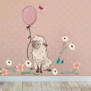Wandtattoo - Schafe mit Wolken und Blumen Aufkleber Sunnywall