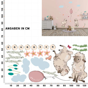 Wandtattoo - Schafe mit Wolken und Blumen Aufkleber Sunnywall