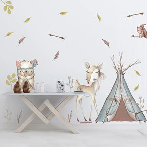 Wandtattoo Set | Waldtiere Indianer | Bär Reh Eichhörnchen Sunnywall