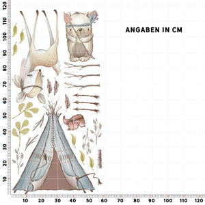 Wandtattoo Set | Waldtiere Indianer | Bär Reh Eichhörnchen Sunnywall