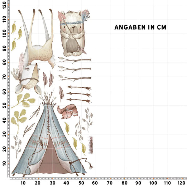 Wandtattoo Set | Waldtiere Indianer | Bär Reh Eichhörnchen Sunnywall