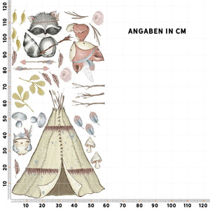 Wandtattoo Set | Waldtiere Indianer | Fuchs Eule Waschbär Sunnywall