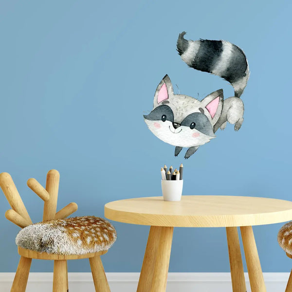 Wandtattoo - Springender Waschbär für Kinderzimmer Sunnywall