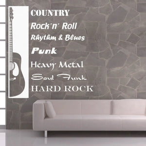 Wandtattoo | Gitarre mit Schriftzug - Country Rock Heavy Metal Punk Soul Funk Sunnywall