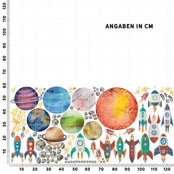 Weltraum Planeten Wandtattoo XXL Set | Kinderzimmer Aufkleber bunt Wanddeko Sunnywall
