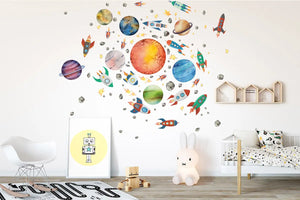 Weltraum Planeten Wandtattoo XXL Set | Kinderzimmer Aufkleber bunt Wanddeko Sunnywall