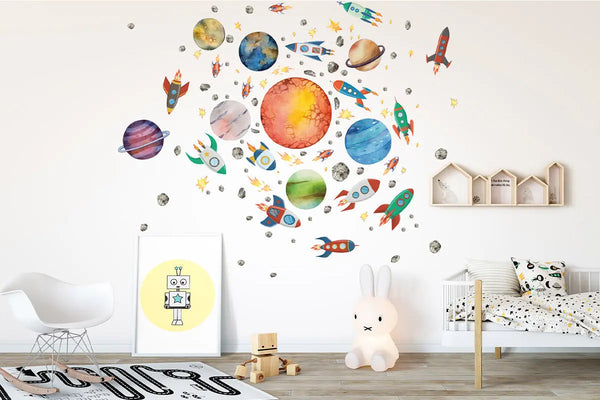 Weltraum Planeten Wandtattoo XXL Set | Kinderzimmer Aufkleber bunt Wanddeko Sunnywall