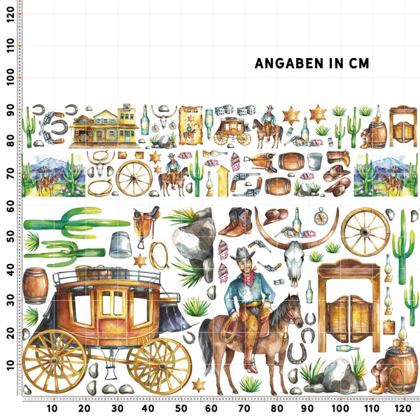 Westernzimmer Wandtattoo XXL Set | Kinderzimmer Aufkleber bunt Wanddeko Sunnywall