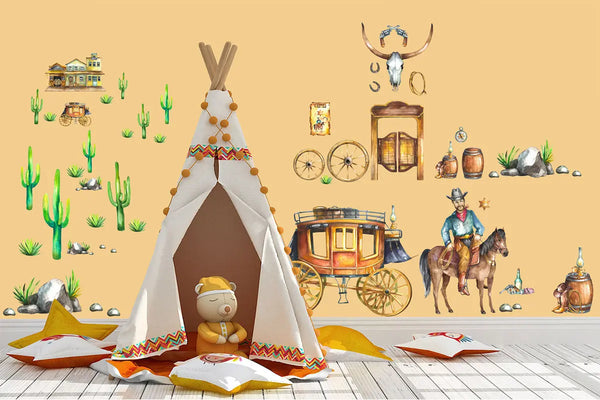 Westernzimmer Wandtattoo XXL Set | Kinderzimmer Aufkleber bunt Wanddeko Sunnywall