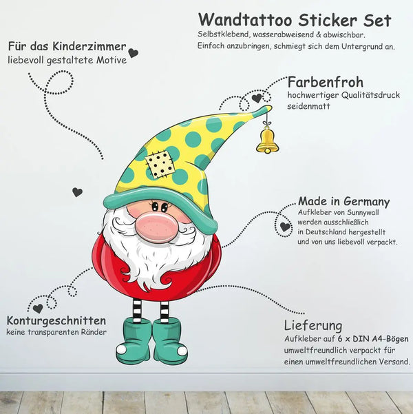 Wichtel Gnomes - Wandsticker Wandtattoo Aufkleber Sunnywall