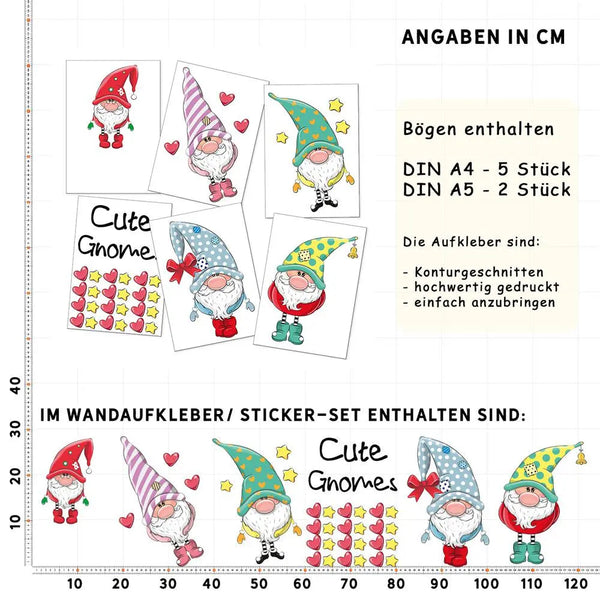 Wichtel Gnomes - Wandsticker Wandtattoo Aufkleber Sunnywall