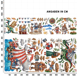 Wikingerzimmer Wandtattoo XXL Set | Kinderzimmer Aufkleber bunt Wanddeko Sunnywall