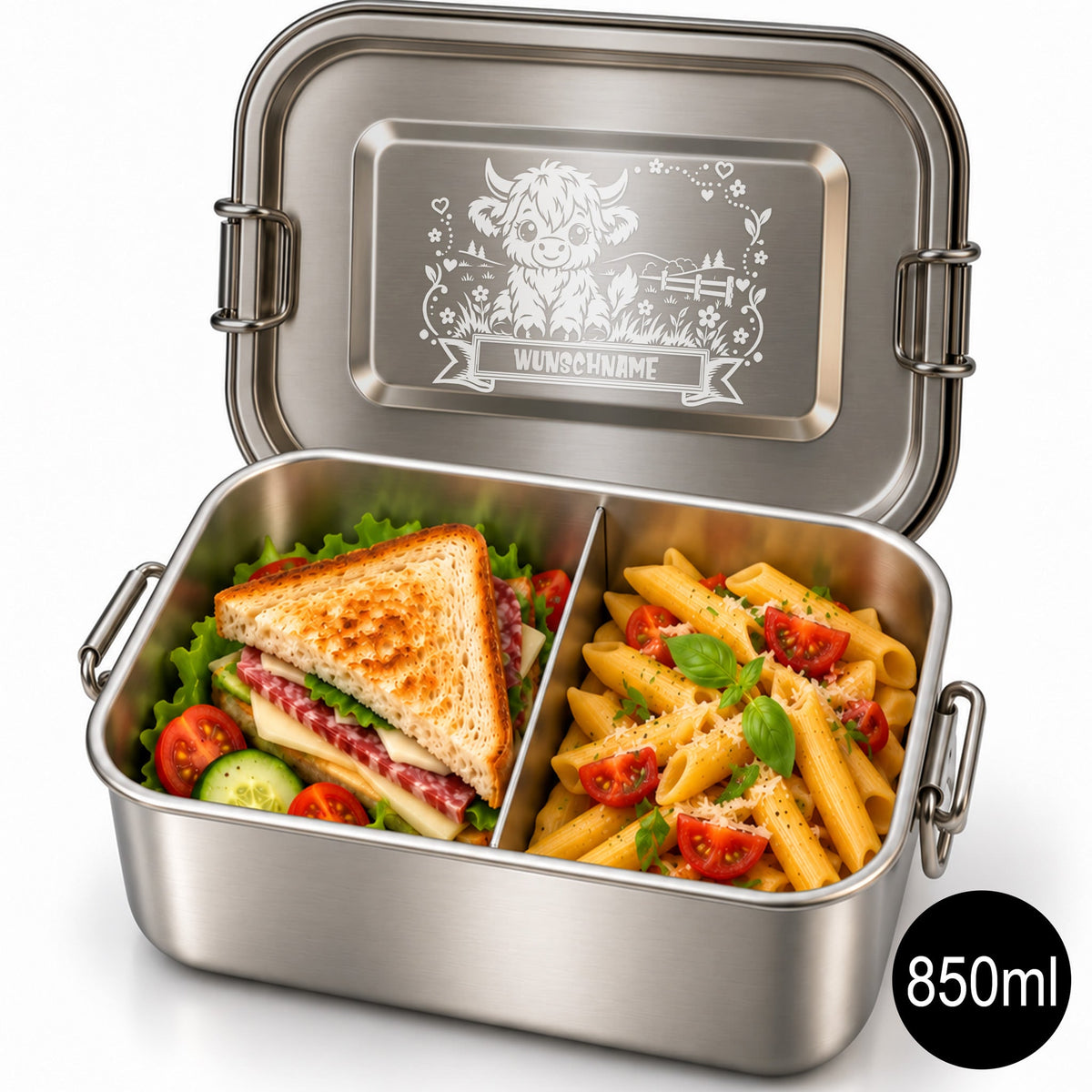 Kinder Brotdose aus Edelstahl mit Motiven – Personalisierte Lunchbox mit verstellbaren Trennern | 850 ml & 1200 ml - Sunnywall - Individualität trifft Design