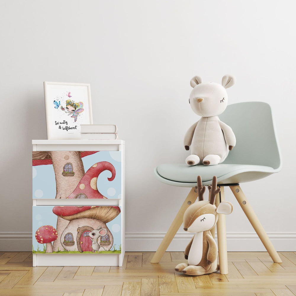 Möbelfolie passend für IKEA Malm Kommode Maus auf Pilz Schrankfolie - Sunnywall - Individualität trifft Design