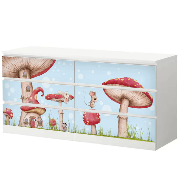 Möbelfolie passend für IKEA Malm Kommode Maus auf Pilz Schrankfolie - Sunnywall - Individualität trifft Design
