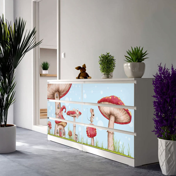 Möbelfolie passend für IKEA Malm Kommode Maus auf Pilz Schrankfolie - Sunnywall - Individualität trifft Design