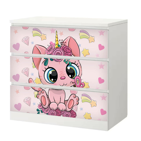 Möbelfolie passend für IKEA Malm Kommode Unicorn Cat  Schrankfolie - Sunnywall - Individualität trifft Design