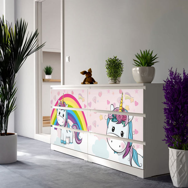 Möbelfolie passend für IKEA Malm Kommode Unicorn Baby Einhorn Schrankfolie - Sunnywall - Individualität trifft Design