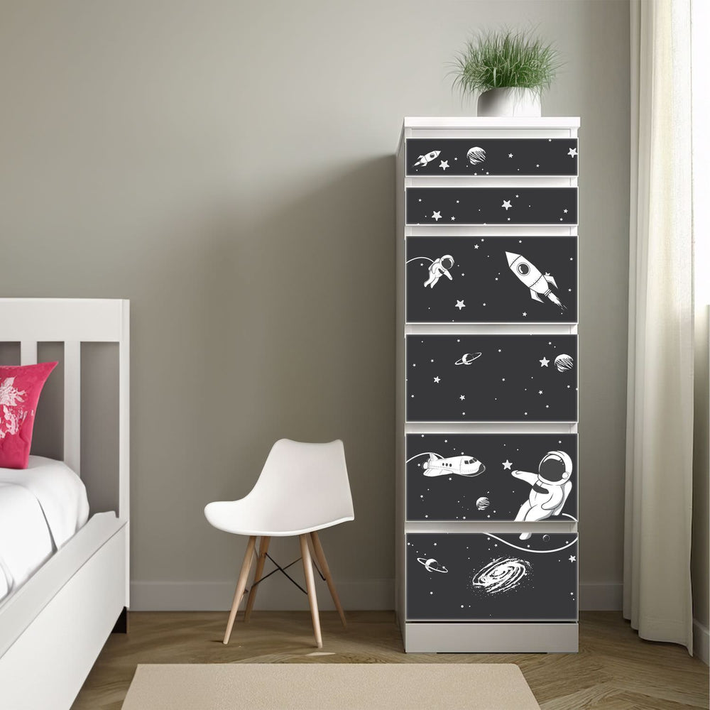 Möbelfolie passend für IKEA Malm Kommode Astronaut mit Raumschiff Schrankfolie