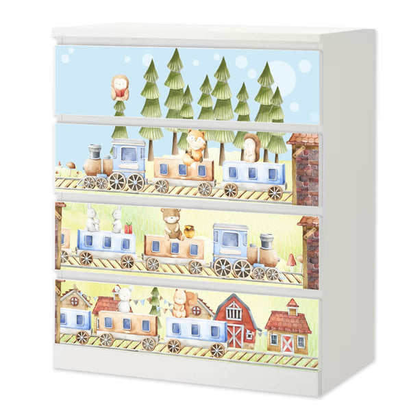Möbelfolie passend für IKEA Malm Kommode Waldtiere mit Zug Schrankfolie - Sunnywall - Individualität trifft Design