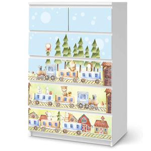Möbelfolie passend für IKEA Malm Kommode Waldtiere mit Zug Schrankfolie - Sunnywall - Individualität trifft Design