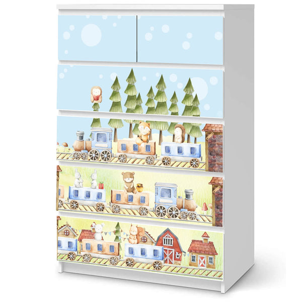 Möbelfolie passend für IKEA Malm Kommode Waldtiere mit Zug Schrankfolie - Sunnywall - Individualität trifft Design