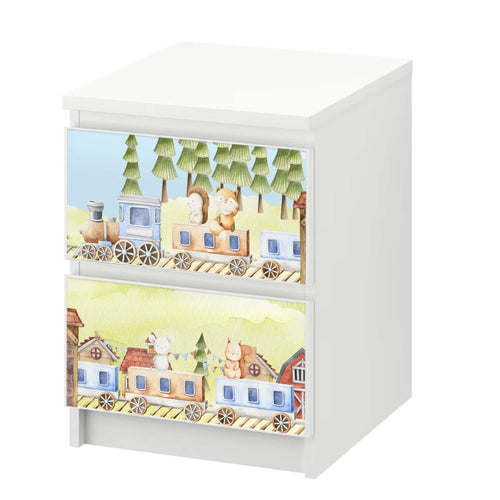 Möbelfolie passend für IKEA Malm Kommode Waldtiere mit Zug Schrankfolie - Sunnywall - Individualität trifft Design