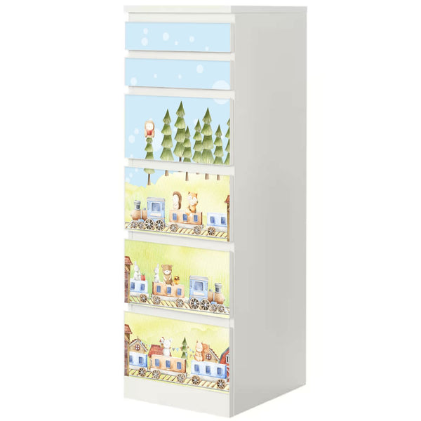 Möbelfolie passend für IKEA Malm Kommode Waldtiere mit Zug Schrankfolie - Sunnywall - Individualität trifft Design