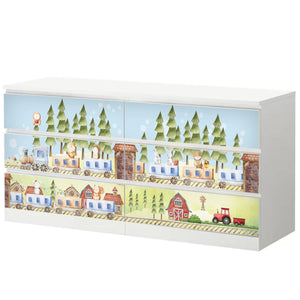 Möbelfolie passend für IKEA Malm Kommode Waldtiere mit Zug Schrankfolie - Sunnywall - Individualität trifft Design