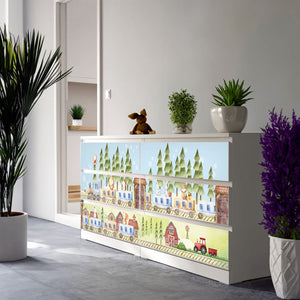 Möbelfolie passend für IKEA Malm Kommode Waldtiere mit Zug Schrankfolie - Sunnywall - Individualität trifft Design