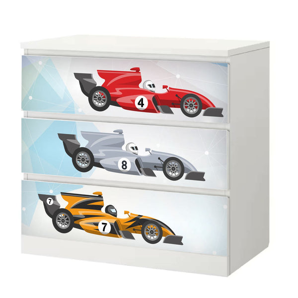 Möbelfolie passend für IKEA Malm Kommode Rennwagen Formel 1  Schrankfolie - Sunnywall - Individualität trifft Design