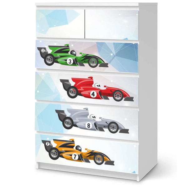 Möbelfolie passend für IKEA Malm Kommode Rennwagen Formel 1  Schrankfolie - Sunnywall - Individualität trifft Design