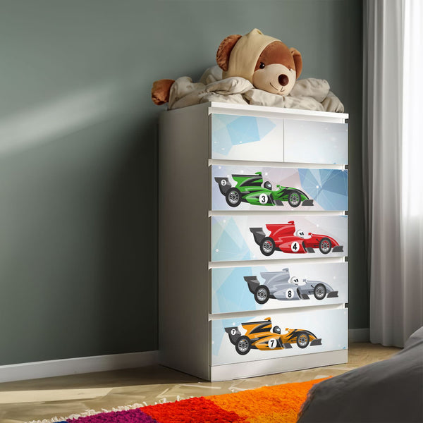 Möbelfolie passend für IKEA Malm Kommode Rennwagen Formel 1  Schrankfolie - Sunnywall - Individualität trifft Design