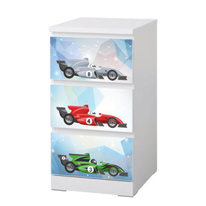 Möbelfolie passend für IKEA Malm Kommode Rennwagen Formel 1  Schrankfolie - Sunnywall - Individualität trifft Design