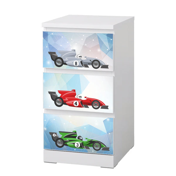 Möbelfolie passend für IKEA Malm Kommode Rennwagen Formel 1  Schrankfolie - Sunnywall - Individualität trifft Design