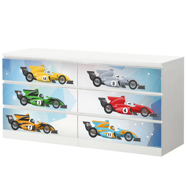 Möbelfolie passend für IKEA Malm Kommode Rennwagen Formel 1  Schrankfolie - Sunnywall - Individualität trifft Design