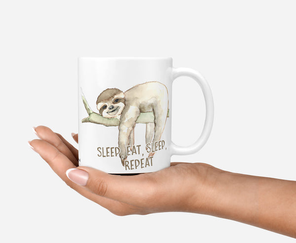 Tasse Faultier Sleep Eat Repeat – Entspannung pur - Sunnywall - Individualität trifft Design
