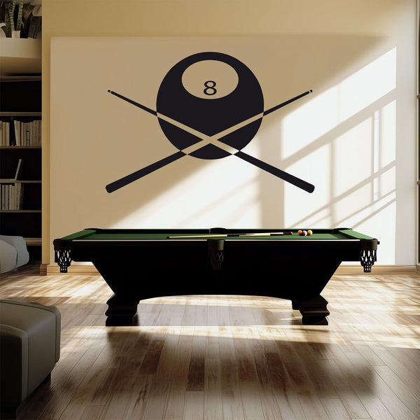 Wandtattoo Billiard 8er Kugel mit Queues - Wandaufkleber für Wohnzimmer oder Hobbyraum - Sunnywall - Individualität trifft Design