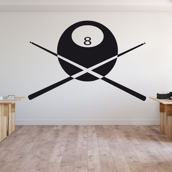 Wandtattoo Billiard 8er Kugel mit Queues - Wandaufkleber für Wohnzimmer oder Hobbyraum - Sunnywall - Individualität trifft Design
