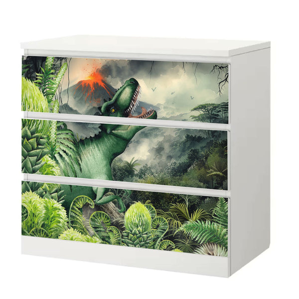 Möbelfolie passend für IKEA Malm Kommode Dinosaurier T-Rex Schrankfolie - Sunnywall - Individualität trifft Design