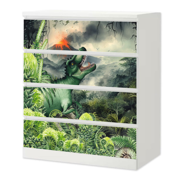Möbelfolie passend für IKEA Malm Kommode Dinosaurier T-Rex Schrankfolie - Sunnywall - Individualität trifft Design