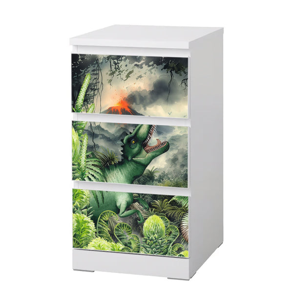 Möbelfolie passend für IKEA Malm Kommode Dinosaurier T-Rex Schrankfolie - Sunnywall - Individualität trifft Design
